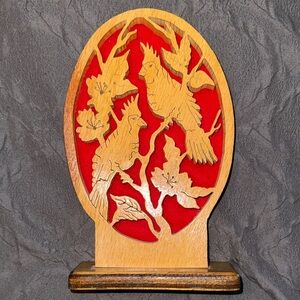 Vintage handmade wood cardinal bird cutout wall plaque